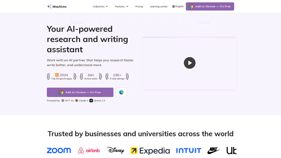 MaxAI.me: 1-Click AI Everywhere (GPT-4o, Claude 3, Gemini 1.5)