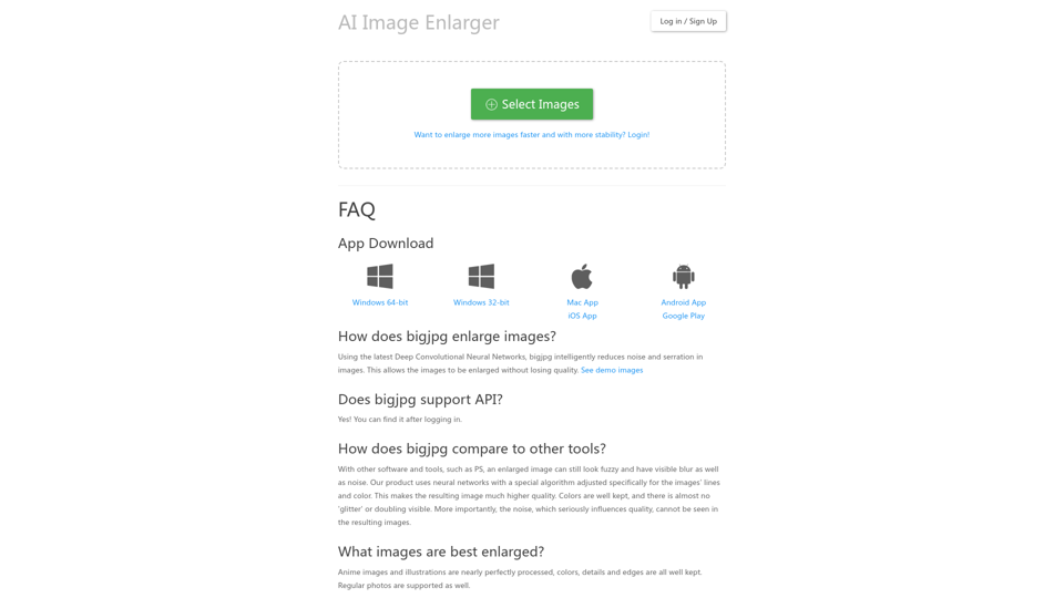 Bigjpg - AIスーパーリゾリューションロスレス画像拡大/アップスケーリングツールは、ディープコンボリューショナルニューラルネットワークを使用しています