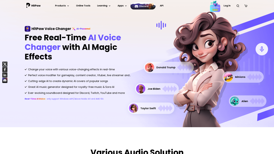 HitPaw Voice Changer - 具有令人驚嘆效果的實時人工智慧語音變換器