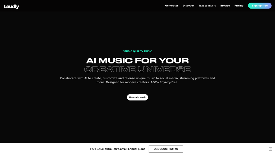 Música de inteligência artificial para o seu universo criativo | Loudly