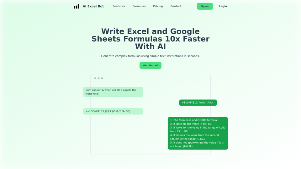 AI Excel Bot | Use AI para gerar fórmulas do Excel em segundos