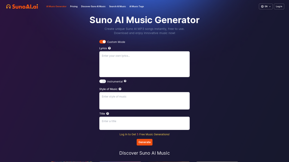 Kostenloser Suno AI Music Generator von SunoAI.ai