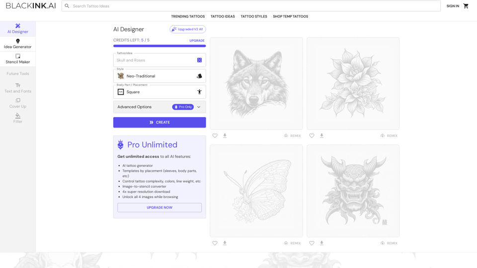 Gerador de tatuagens de IA - BlackInk AI