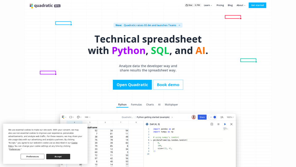 二次方程式 - Python、SQL、およびAIを使用した技術スプレッドシート。