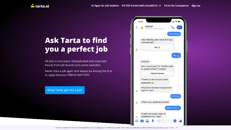 Assistant de recherche d'emploi Tarta.ai