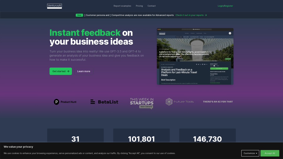 VenturusAI - Feedback instantâneo sobre suas ideias de negócios