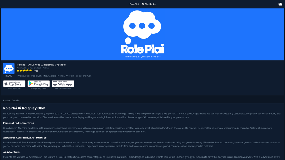 RolePlai - Fortgeschrittene Ai-Rollenspiel-Chatbots