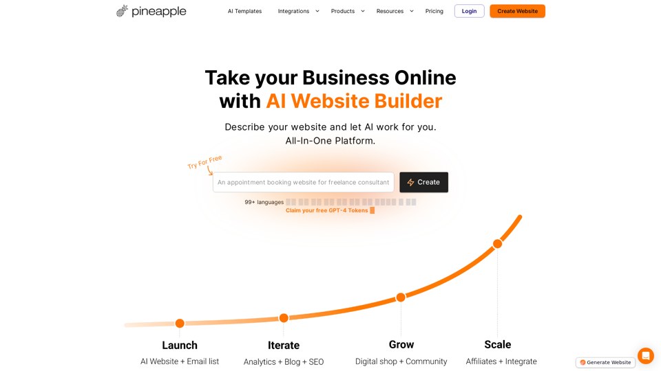 Construtor de Sites de IA para Empresas - Pineapple Builder