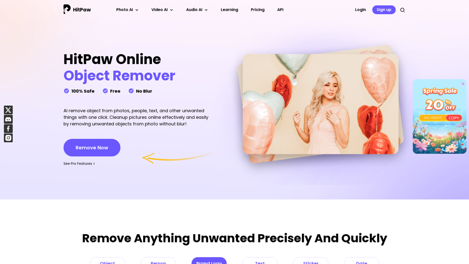 HitPaw Supprimer un objet d'une photo en ligne gratuitement - Site officiel