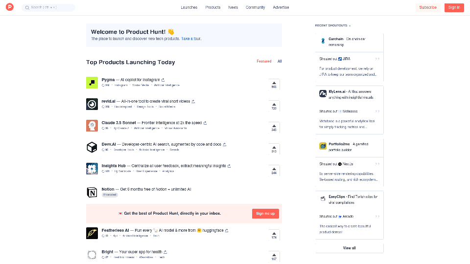 Entdecken Sie die besten neuen Technikprodukte auf Product Hunt