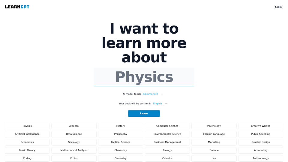 LearnGPT - テキスト生成やコンテンツ作成のためのAIツール