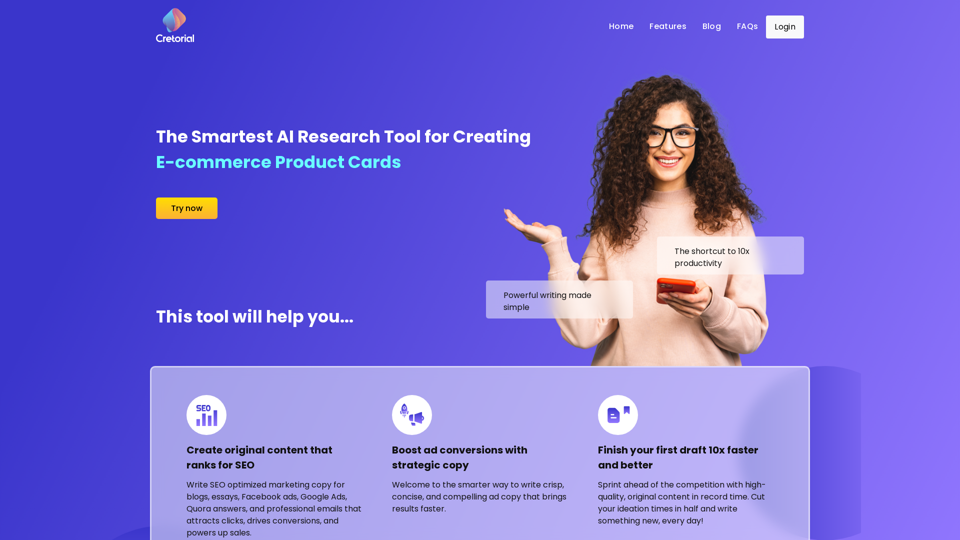 Plataforma inteligente de redacción de IA para contenido, redes sociales y comercio electrónico