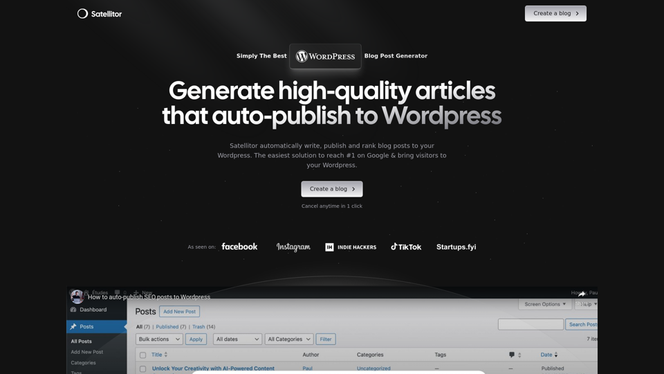 Melhor Gerador de Postagens de Blog de SEO AI para Wordpress - Satellitor