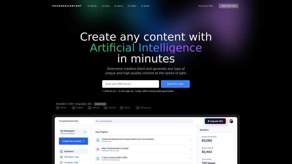 Plataforma de generación de contenido de IA - Thundercontent